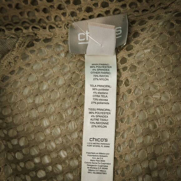 Chico's 3 Size XL Tan Open Knit Novelty Drape Mesh 3/4 Sleeve Cardigan Jacket - Picture 4 of 6